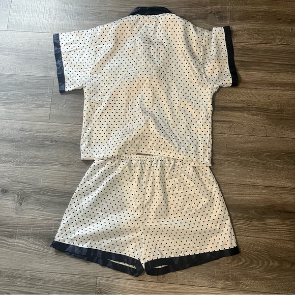 vintage silky pajama set white and navy blue shorts short sleeve size large - Picture 2 of 11